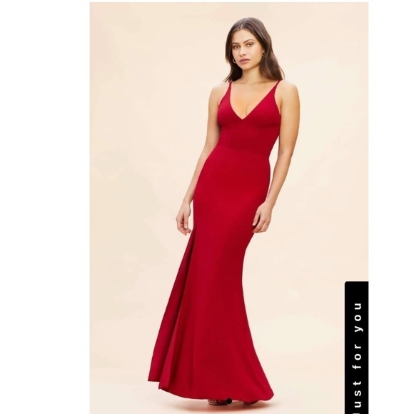 Dress the population Garnet Red Iris Side Slit Crepe Gown L NWT - Picture 3 of 9